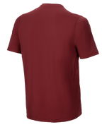 Maillot à manches courtes Alpinestars A-Dura Switch, bordeaux, vue de dos, doté d'un ourlet arrière allongé et d'un petit logo vertical Alpinestars sur le bas du côté, équipement de cyclisme VTT haute performance