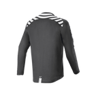 Alpinestars A-Dura Dri Oscar Long Sleeve Jersey, Black Reflective, back view featuring white reflective stripes on shoulders and arms, technical recycled drirelease fabric, longer drop tail hem for off-road cycling