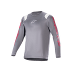 Alpinestars A-Supra Astar Jersey met lange mouwen, donkergrijze MTB-jersey met rode graphics op de mouwen en witte schouderaccenten, wit Astars-logo op de borst, performance fietskleding voor mountainbiken