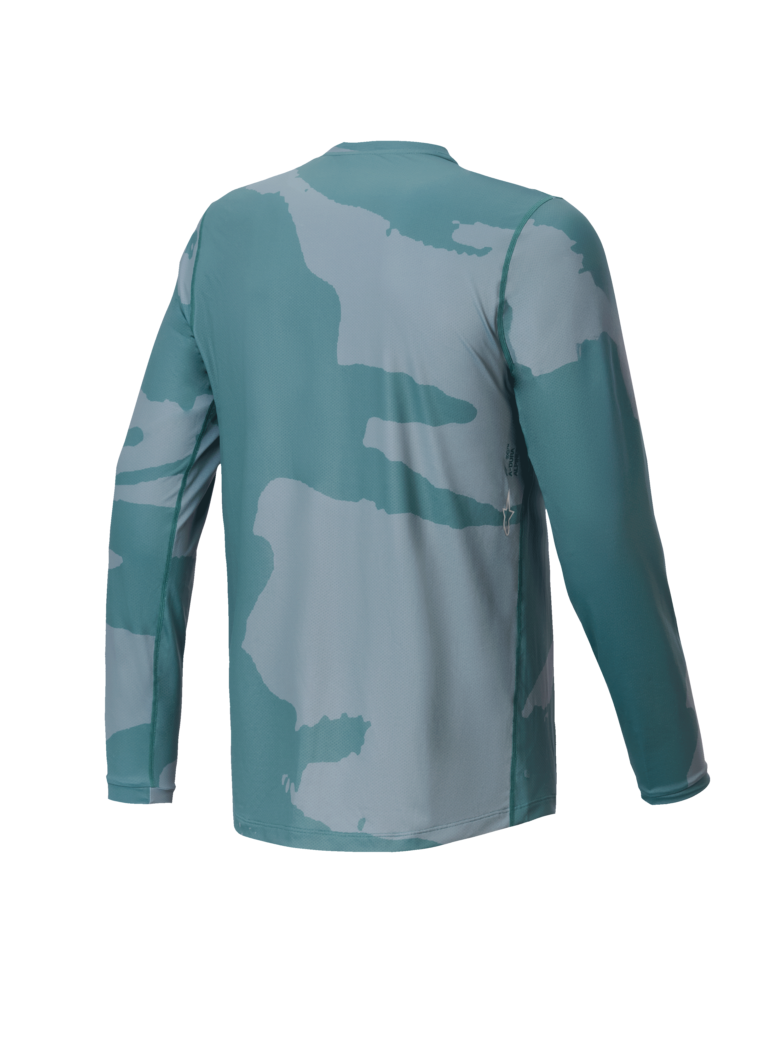 Maillot Alpinestars Youth A-Dura Hollow Camo, maillot de VTT à manches longues, vert Silver Pine Camo, vue arrière présentant un petit logo et un pan arrière plus long pour une protection optimale à vélo