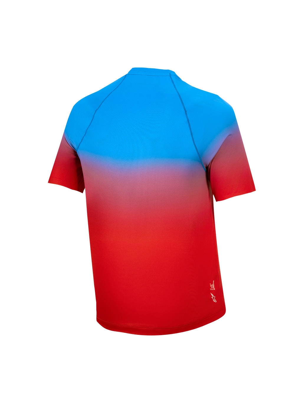 Maillot VTT Jeune A-Dura Astars 2.0, manches courtes, dégradé rouge et bleu vif, vue de dos, vêtement technique.