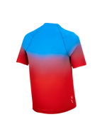 Maillot VTT Jeune A-Dura Astars 2.0, manches courtes, dégradé rouge et bleu vif, vue de dos, vêtement technique.