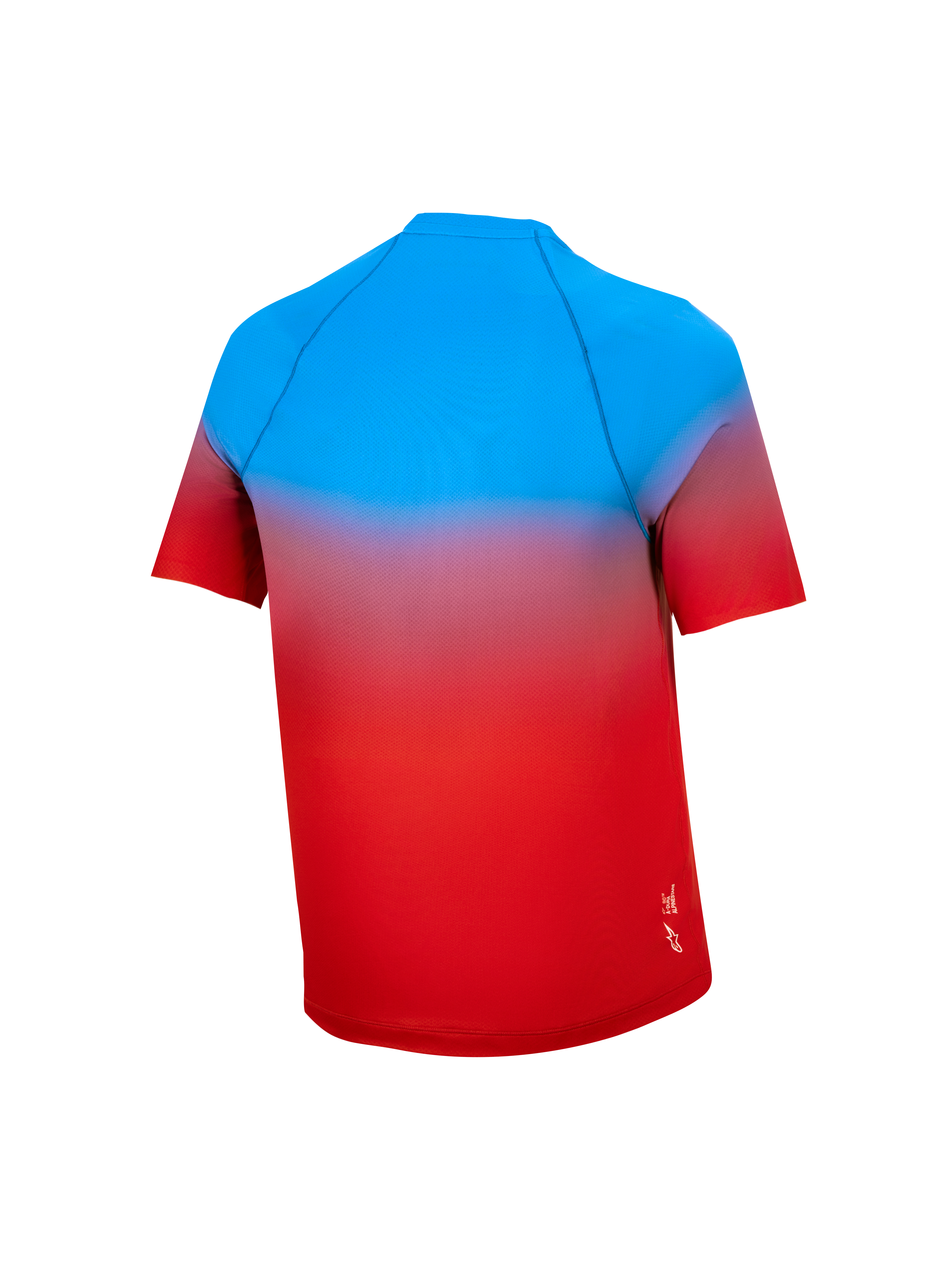 Maillot VTT Jeune A-Dura Astars 2.0, manches courtes, dégradé rouge et bleu vif, vue de dos, vêtement technique.