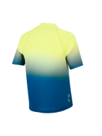 Maillot de VTT Jeune A-Dura Astars 2.0 à manches courtes, dégradé jaune à bleu, vue arrière et dos rallongé.