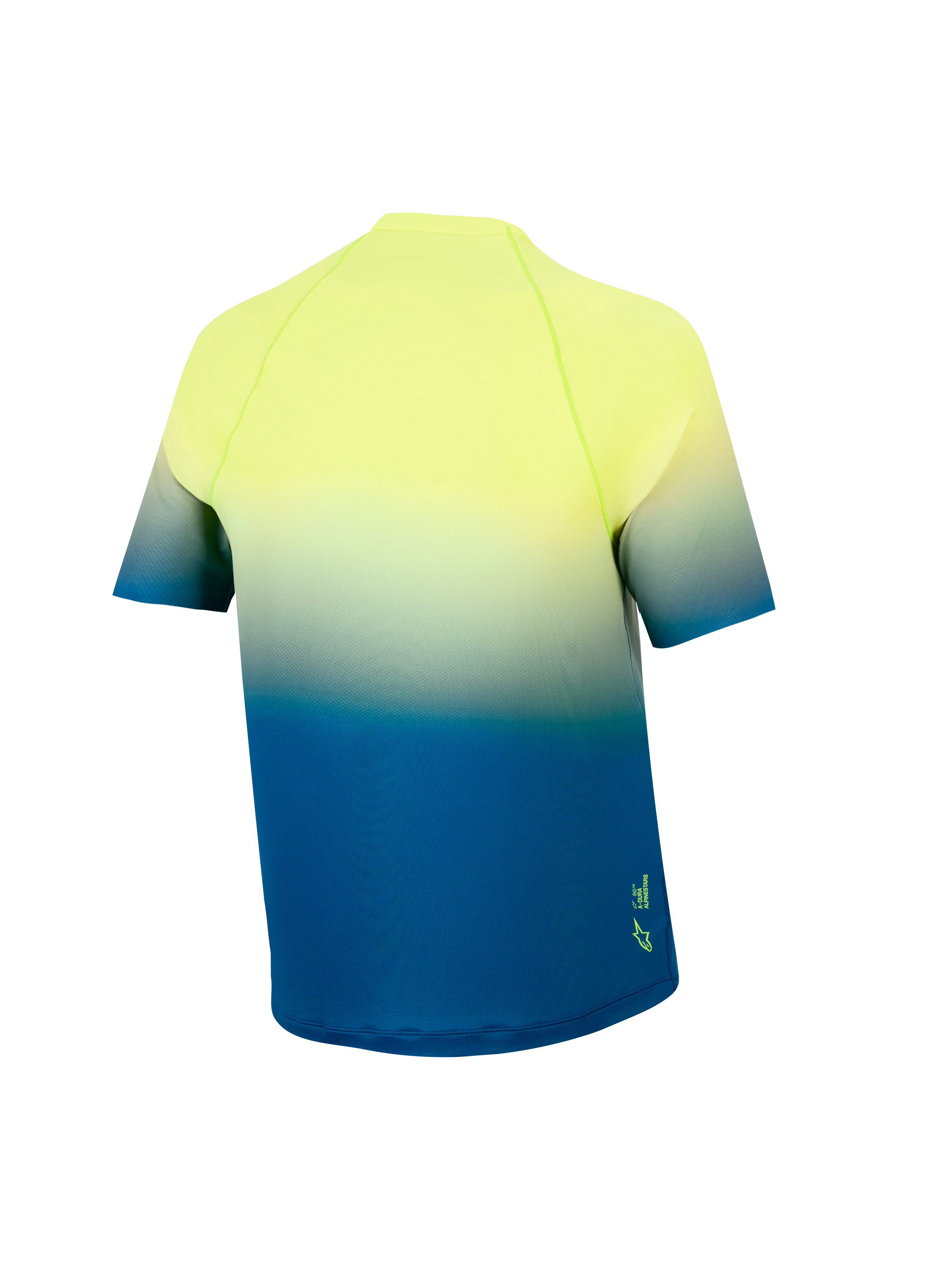 Maillot de VTT Jeune A-Dura Astars 2.0 à manches courtes, dégradé jaune à bleu, vue arrière et dos rallongé.