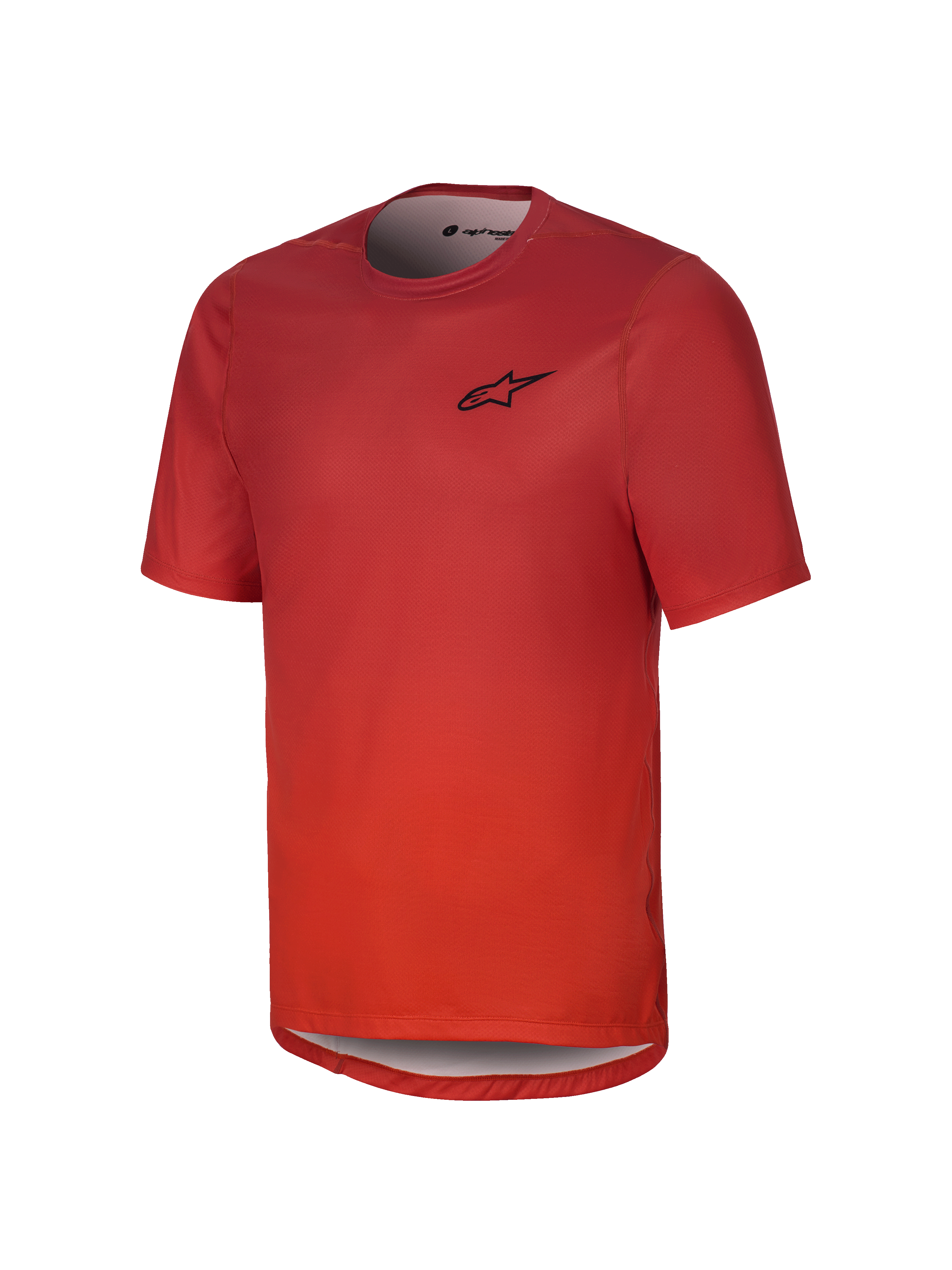 Alpinestars Youth A-Dura Rise Short Sleeve Jersey, Spicy Orange, avec logo noir sur la poitrine, col rond et pan arrière plus long, tissu jacquard respirant pour le VTT