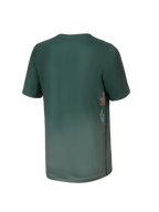 Maillot de VTT à manches courtes Alpinestars Youth A-Dura Rise, vert Silver Pine, vue arrière présentant le marquage vertical A-DURA et le logo Astars sur le côté, ourlet arrière allongé, tissu technique évacuant l'humidité