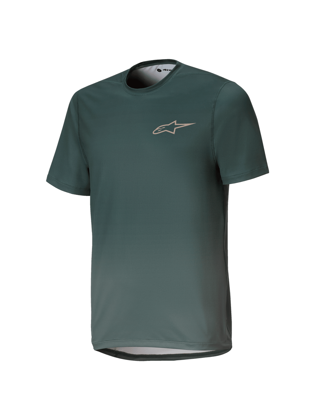 Maillot Alpinestars Youth A-Dura Rise, maillot de VTT à manches courtes, vert Silver Pine, col rond avec logo discret sur la poitrine, tissu jacquard léger et respirant, coupe régulière