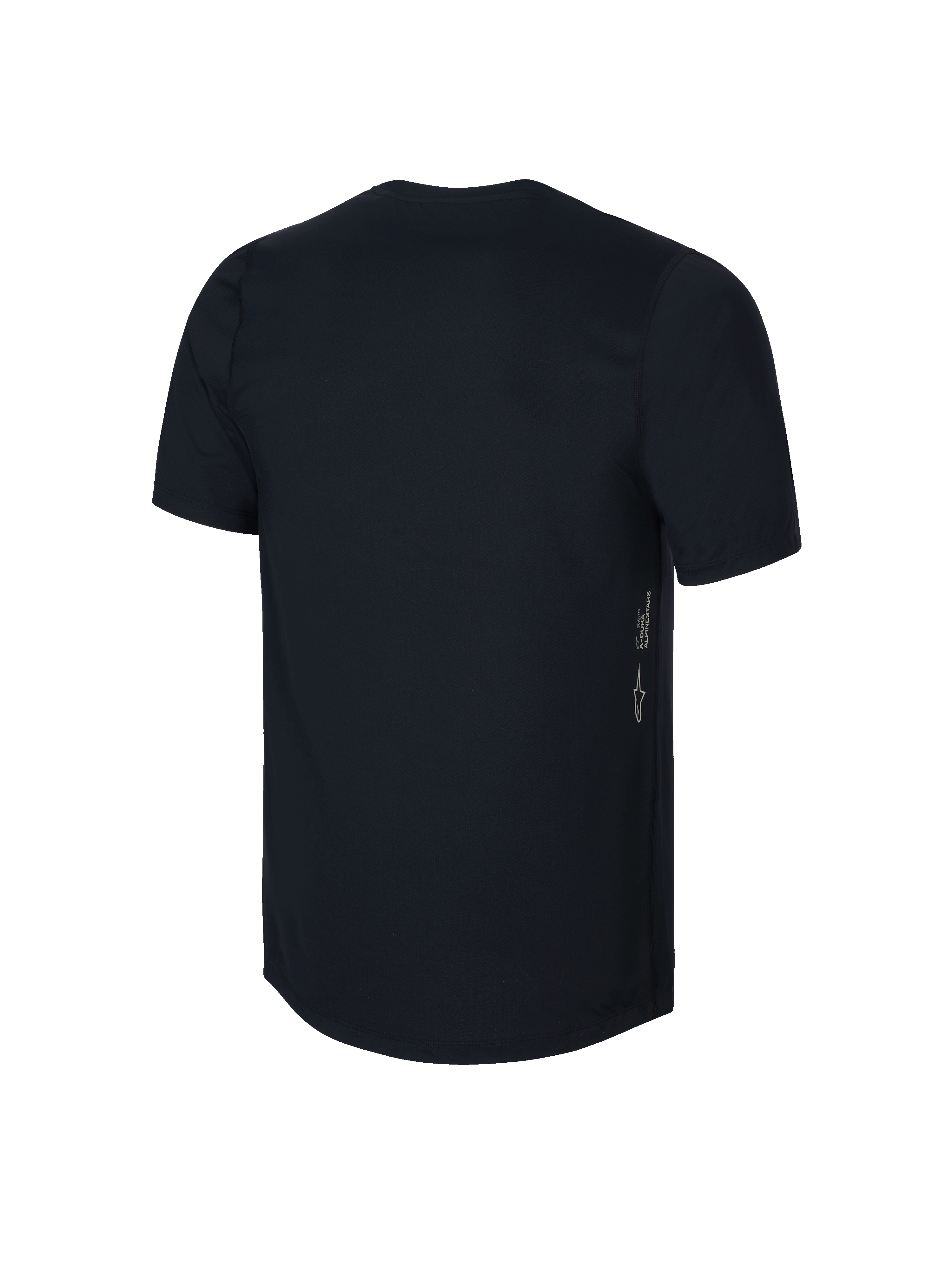 Alpinestars Youth A-Dura Short Sleeve Jersey, noir, vue arrière avec logo Astars vertical et marquage A-DURA sur le côté, tissu performant évacuant l'humidité pour le VTT junior, dos allongé pour une meilleure protection