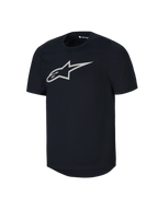 Maillot à manches courtes Alpinestars Youth A-Dura, maillot de VTT noir, grand logo Astars blanc sur la poitrine, col rond, vêtement de performance décontracté pour le VTT