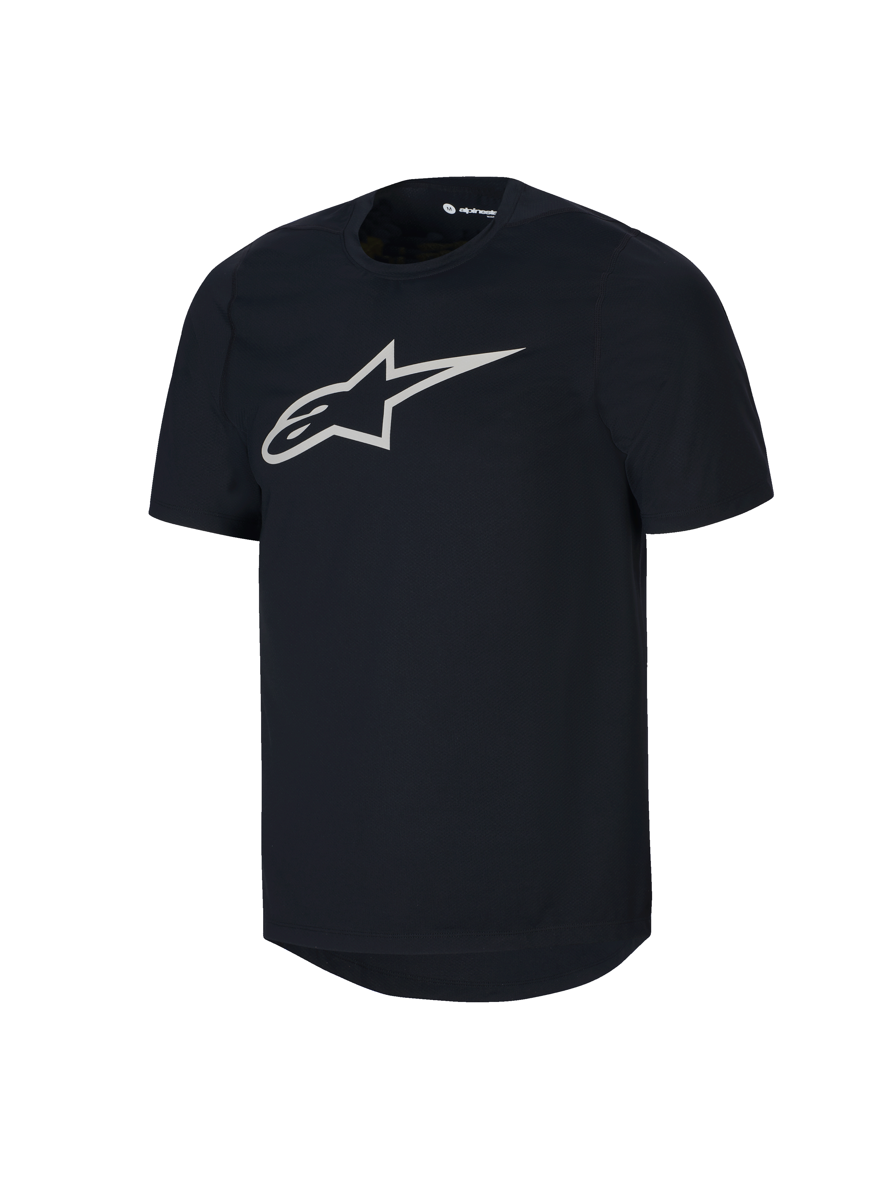 Maillot à manches courtes Alpinestars Youth A-Dura, maillot de VTT noir, grand logo Astars blanc sur la poitrine, col rond, vêtement de performance décontracté pour le VTT