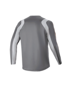 Alpinestars Jeugd A Supra Astar Jersey met lange mouwen, achteraanzicht, donkergrijs met lichtgrijze schouder- en armpanelen, MTB-jersey met sportieve pasvorm, ademend polyester materiaal voor gravity-rijden