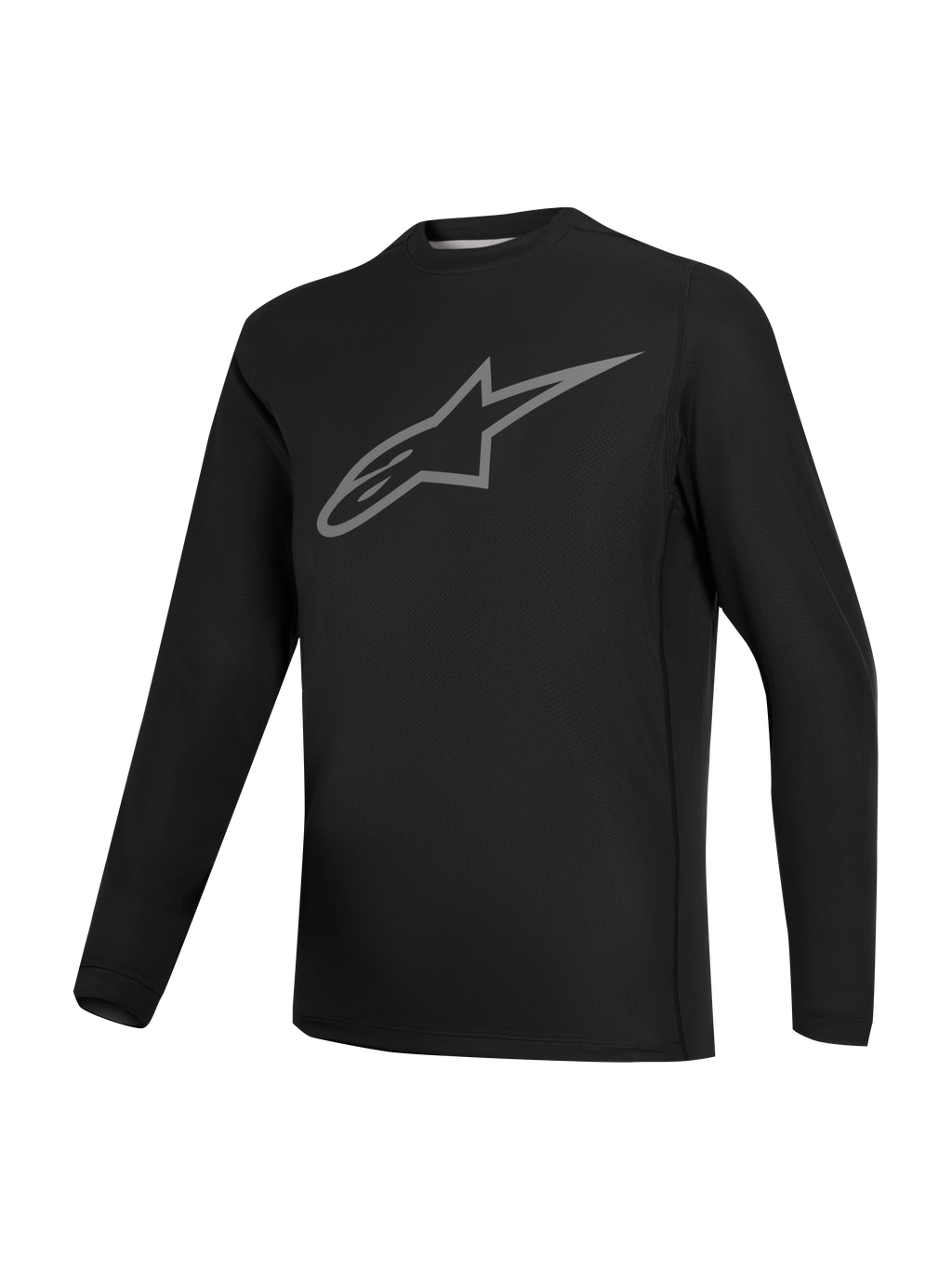 Maillot Stella A-Dura Ride noir à manches longues, haut de VTT femme avec logo Astars gris, vêtement de cyclisme.