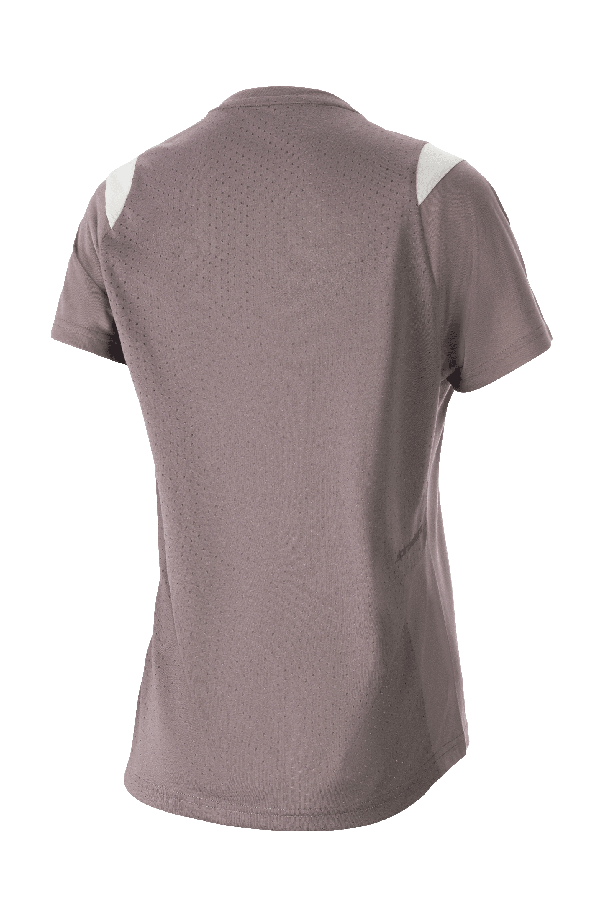 Alpinestars Stella Alps Escape damesjersey met korte mouwen, Sparrow Gray met witte schouderaccenten, achteraanzicht met uitgebreid geperforeerd mesh voor ventilatie, vochtafvoerende DriRelease-stof, mountainbike-kleding voor dames