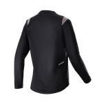 Maillot à manches longues Alpinestars Stella Alps Escape pour femme, noir avec accents gris sur les épaules, vue arrière montrant le panneau en maille perforée pour la ventilation et petit logo Alpinestars, équipement de VTT