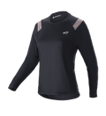 Alpinestars Stella Alps Escape Jersey, maillot de VTT à manches longues pour femme, noir avec empiècements gris clair sur les épaules, col rond, petit logo blanc sur la poitrine, coupe athlétique performante