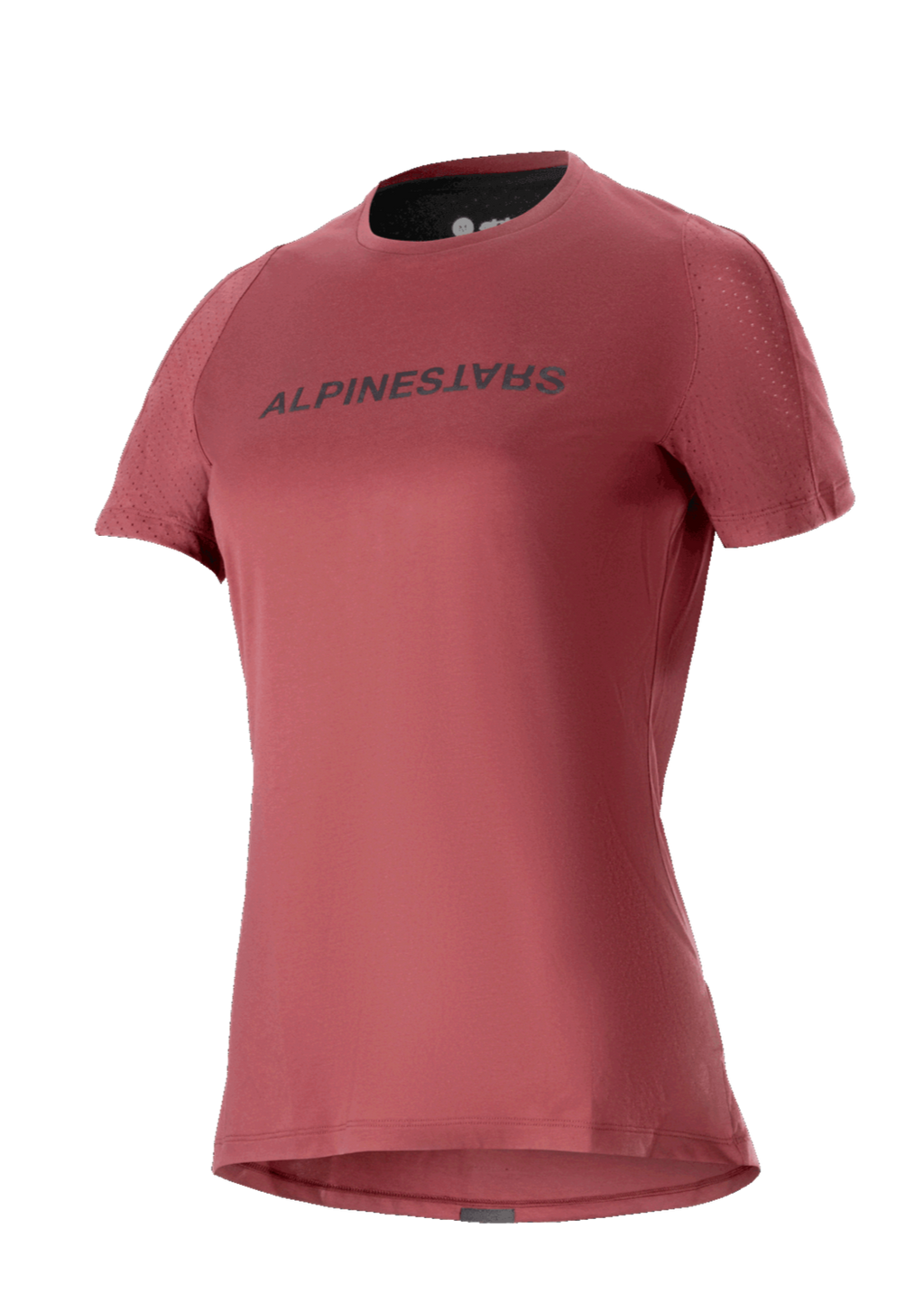 Alpinestars Stella A-Dura Dri Switch pour femme, maillot de VTT à manches courtes, rouge bordeaux avec logo noir, manches en maille perforée pour la respirabilité, équipement de cyclisme de performance