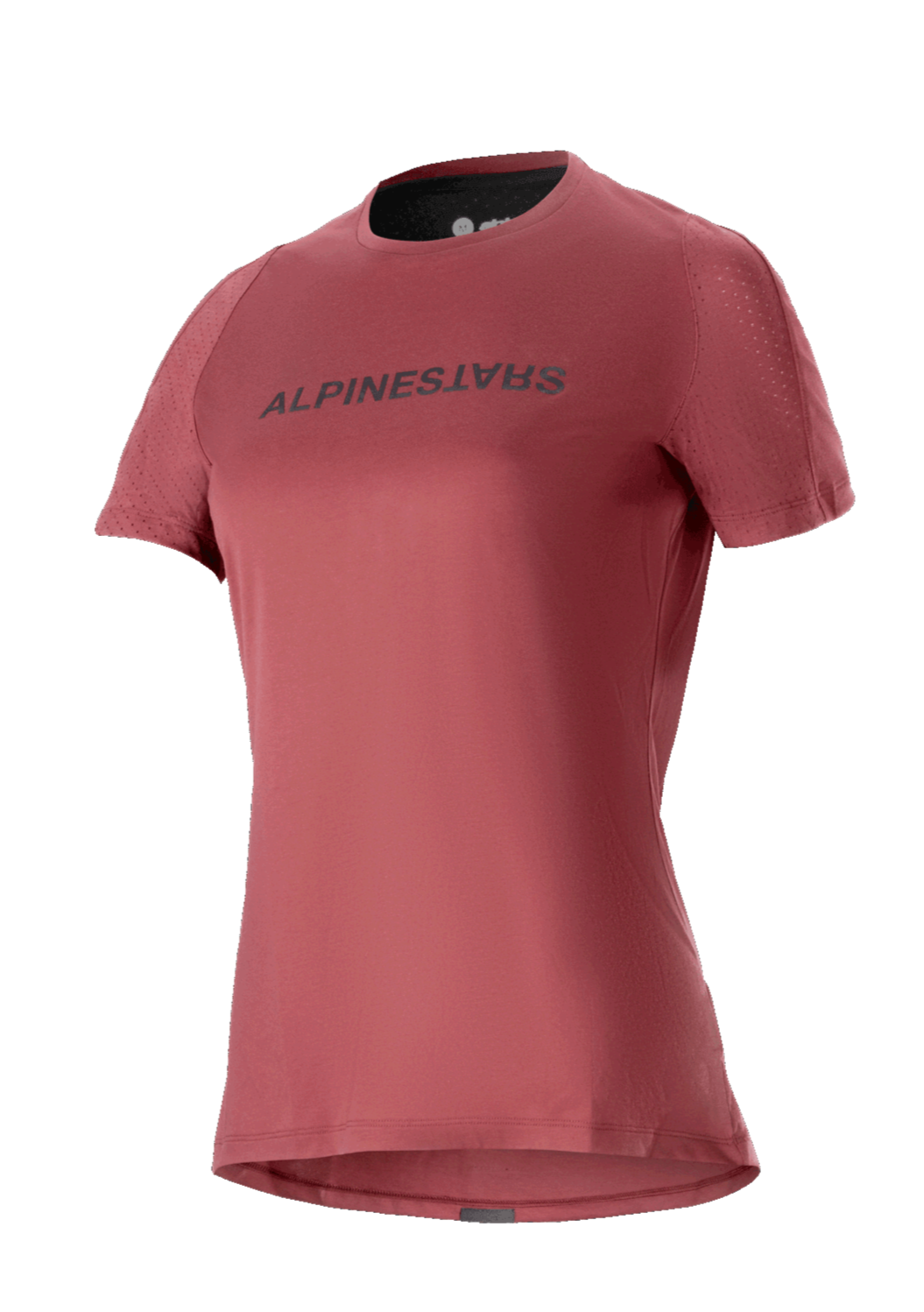 Alpinestars Stella A-Dura Dri Switch Damen-Trikot, Kurzarm-MTB-Shirt, Burgunderrot mit schwarzem Logo, perforierte Mesh-Ärmel für Atmungsaktivität, Performance-Radsportbekleidung