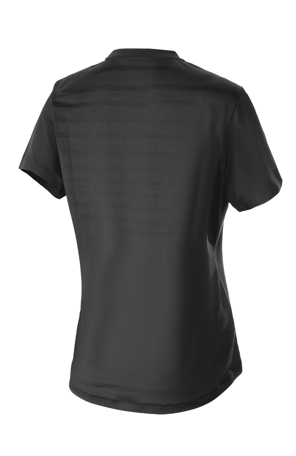 Maillot femme Alpinestars Stella Alps Constellation, maillot de VTT à manches courtes, noir, vue de dos présentant un motif de rayures en maille technique et un pan arrière allongé pour une couverture optimale à vélo