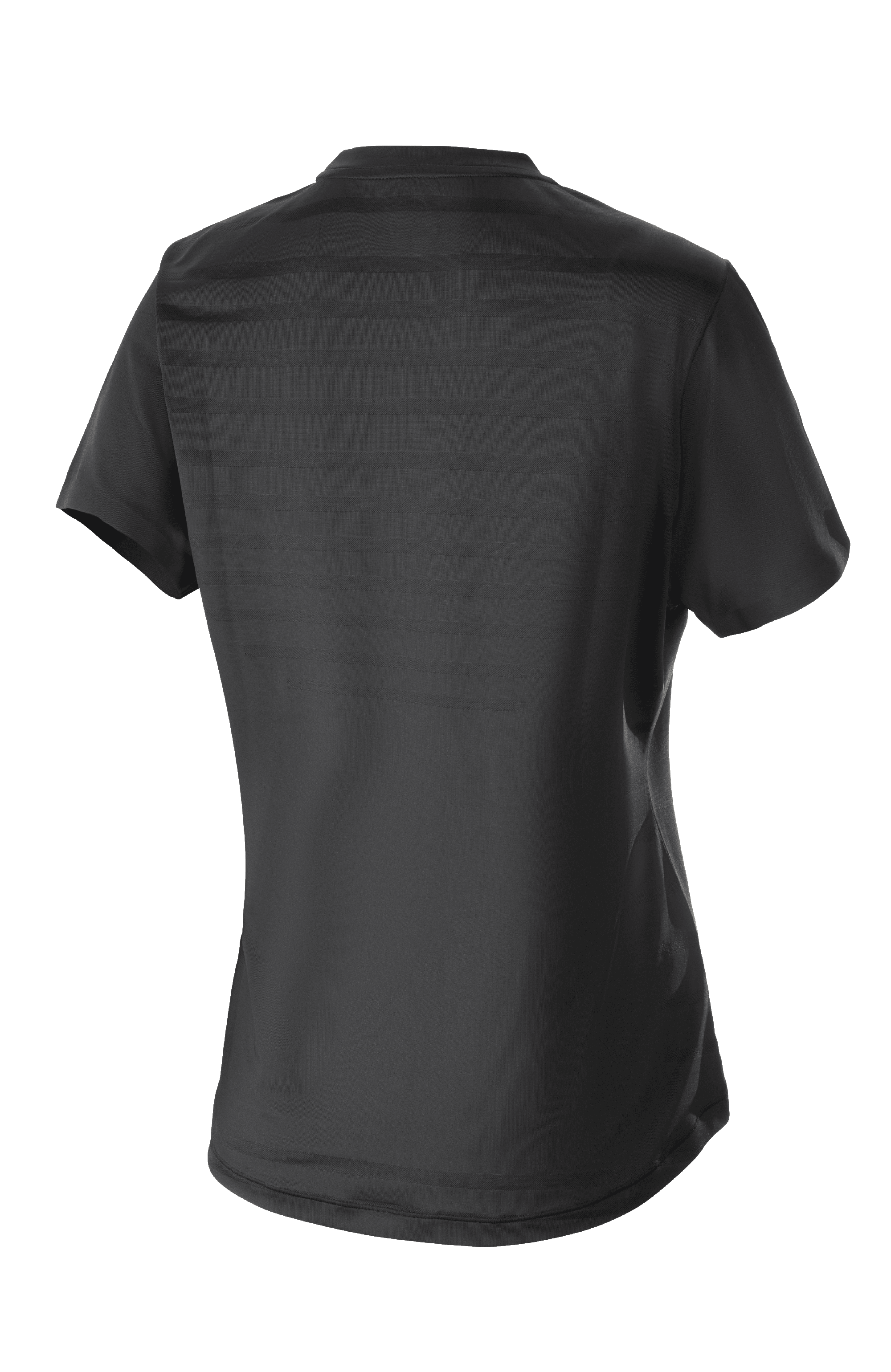 Maillot femme Alpinestars Stella Alps Constellation, maillot de VTT à manches courtes, noir, vue de dos présentant un motif de rayures en maille technique et un pan arrière allongé pour une couverture optimale à vélo
