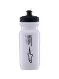 Alpinestars Waterfles Ogov 20oz, wit met zwarte dop, tekst 'One Goal One Vision' en Alpinestars logo, push-pull drinktuit, cilindrisch knijpbaar ontwerp voor hydratatie tijdens het fietsen
