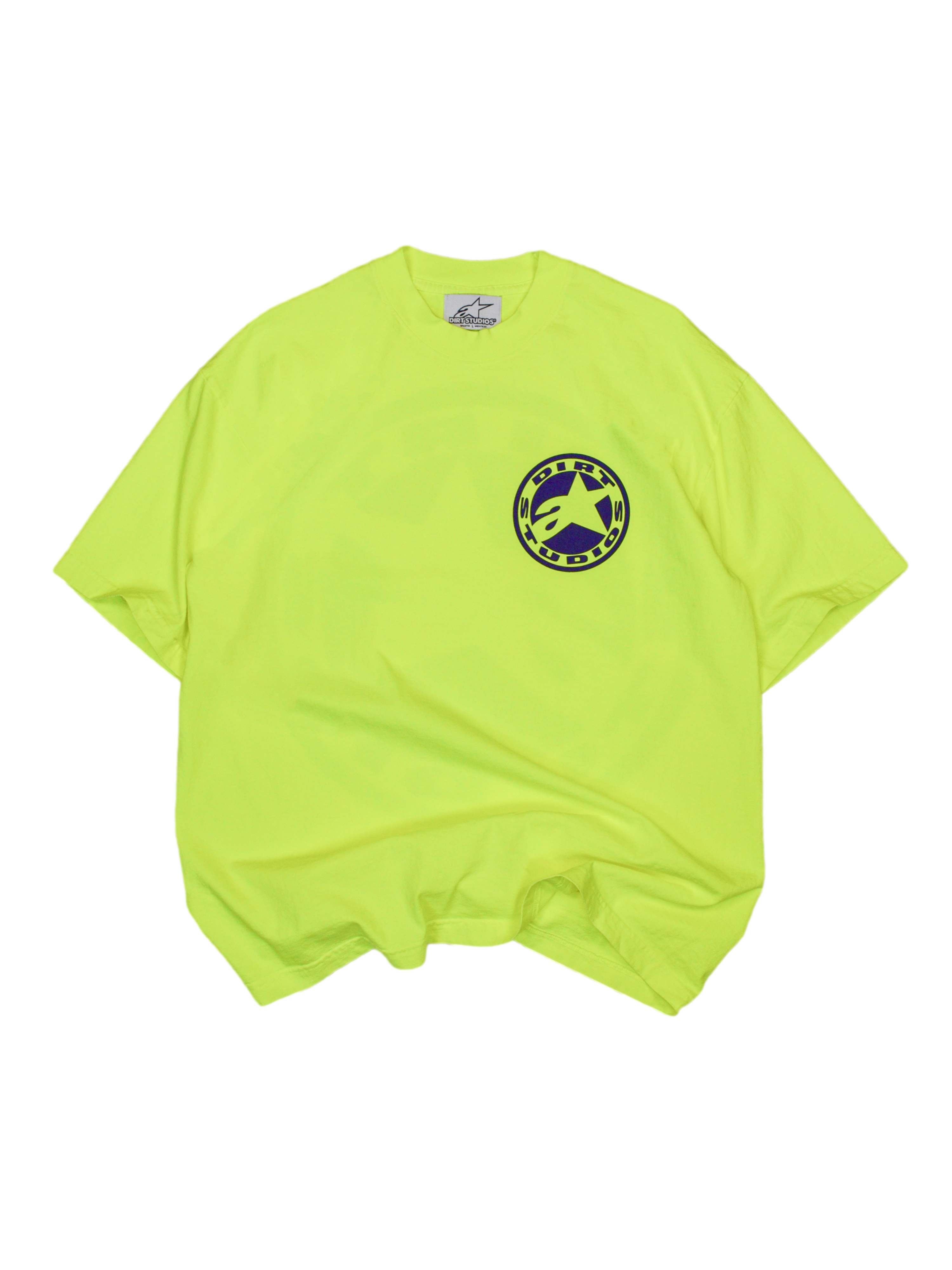 Alpinestars x Dirt Studios Tech Series T-Shirt, Herren-Kurzarm-T-Shirt in Fluo Gelb, stückgefärbte Baumwolle mit Brustlogo.