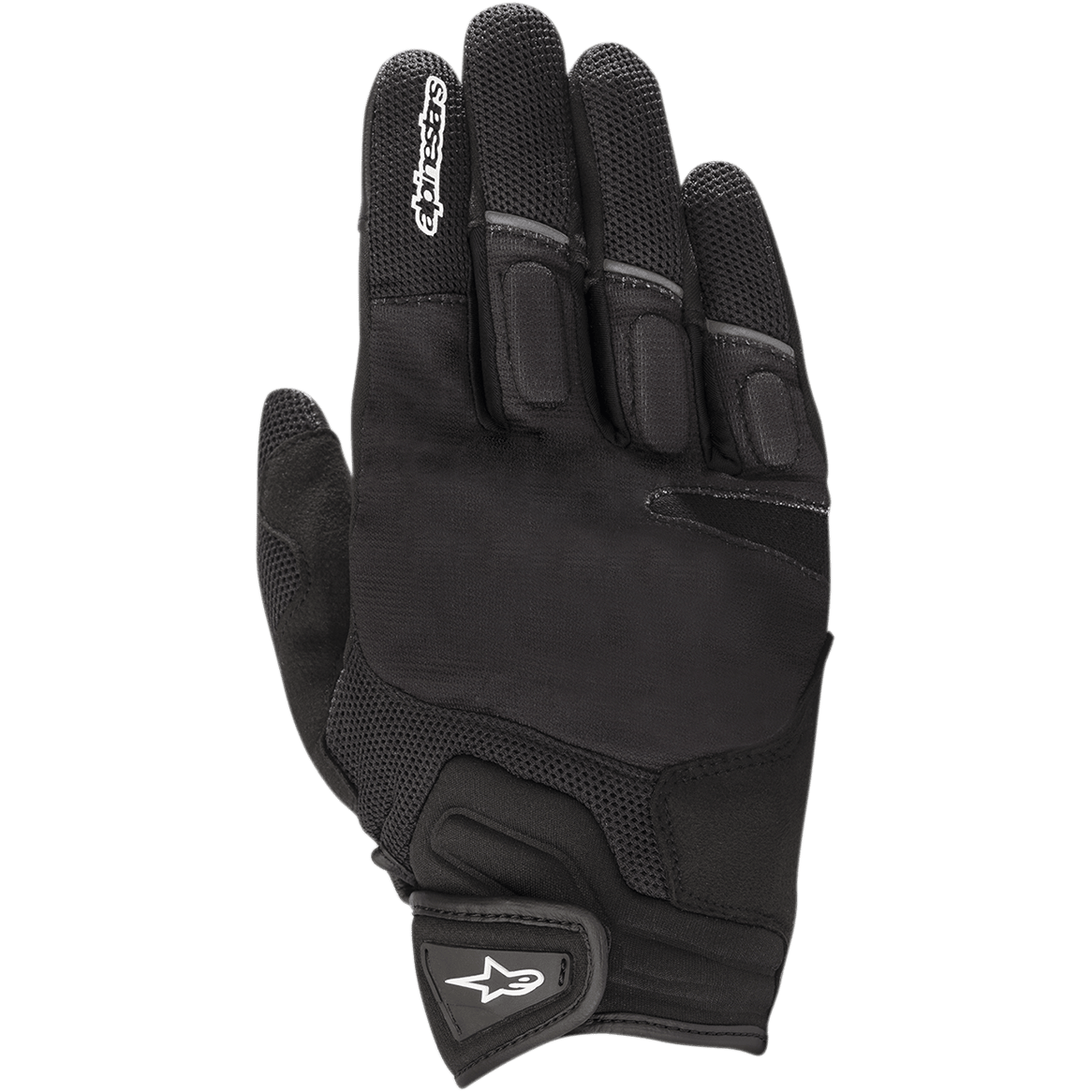 Alpinestars Atom Handschuhe, Motorradhandschuhe, Schwarz, mit Mesh-Einsätzen für Atmungsaktivität, Stretchgewebe-Konstruktion, gepolstertem Knöchelschutz und einem Klettverschluss am Handgelenk mit weißem Stern-Logo