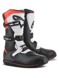 Alpinestars Tech-T Stiefel, Motorrad-Trial-Stiefel, Schwarz, Weiß und Rot Fluo, mit Dreifach-Schnallen-Verschlusssystem, ergonomischer Schienbeinplatte, strukturiertem Zehenschutz und flacher Profilsohle, technisches Offroad-Schuhdesign