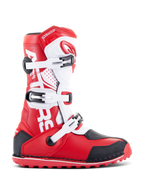 Alpinestars Tech-T Stiefel, Trial-Motorradstiefel, Hellrot, Schwarz und Weiß, drei verstellbare Schnallen, ergonomische Schienbeinplatte, rote strukturierte Sohle für Offroad-Trial-Performance
