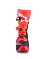 Alpinestars Tech-T laarzen, trial motorlaarzen in fluorescerend rood en zwart leer met TPU-scheenplaten en CE-gecertificeerde bescherming.