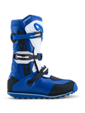 Alpinestars Tech-T Trial-Stiefel, blau-weiße Motorradstiefel aus Leder mit Drei-Schnallen-System und griffiger Gummisohle.