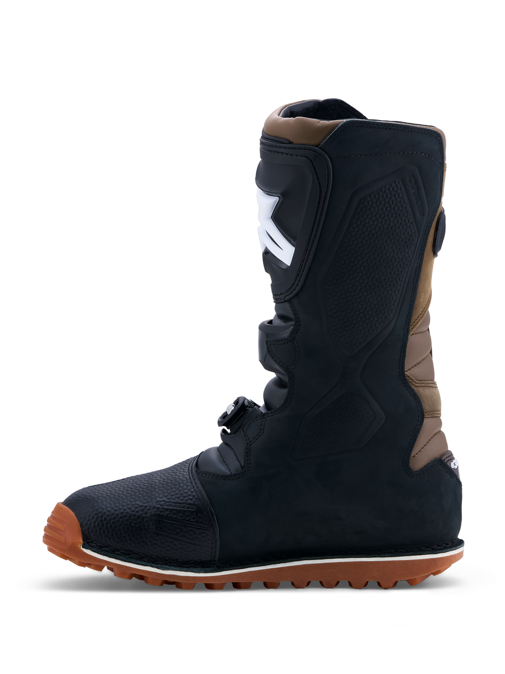 Alpinestars Tech-T laarzen, heren-trialmotorlaarzen van zwart en bruin leer met gripzool en gespen, CE-gecertificeerd