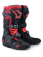 Alpinestars Tech 10 Boots, Motocross Boots, Black and Red, featuring a triple buckle closure system, red Alpinestars star logo on the shin and toe, DHCP branding on the heel, professional-grade protective design for off-road racing