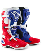 Alpinestars Limited Edition Fortitude Tech 10 Stiefel, Motocross-Stiefel, Leuchtendes Rot, Weiß und Blau, mit dreifachem Schnallenverschluss, Astars-Branding und patriotischem Design, strapazierfähige TPU- und Mikrofaser-Konstruktion für Elite-Offroad-Performance