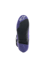 Alpinestars Tech 10 Boots, Motocross Boots, Ultraviolet Black, sole view featuring replaceable black grip insert, purple outsole with textured patterns and white star logo on the toe