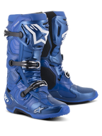 Alpinestars Tech 10 Boots, Motocross Boots, Blue and Black, featuring a triple buckle closure system, white Alpinestars star logo on the shin, rugged TPU shell and reinforced sole for off-road performance