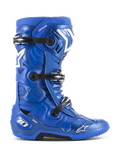 Alpinestars Tech 10 Motocross Boots, Blue with white and black accents, side profile, triple buckle closure system, DHCP heel protection, star logo and Tech 10 branding, rugged high-grip sole, professional off-road racing gear