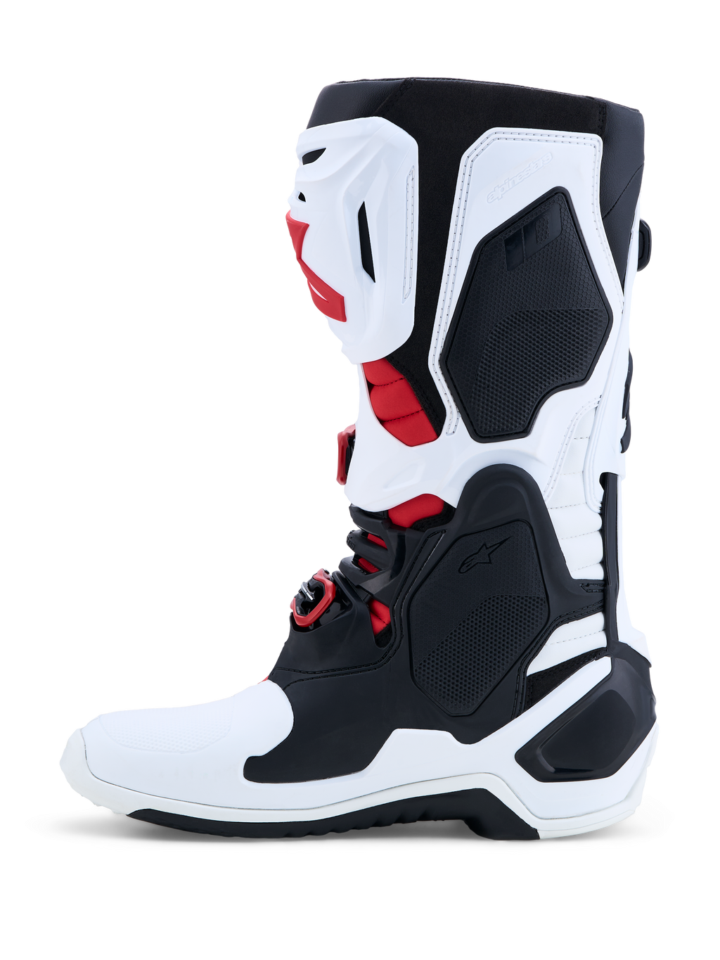 Alpinestars Tech-10 laarzen, motocrosslaarzen voor heren, wit en zwart met rood, CE-gecertificeerd met TPU-schaal.