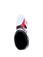 Alpinestars Tech-10 motocrosslaarzen, wit, zwart en rood, bovenaanzicht van het interieur en TPU-chassis.