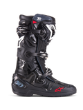 Alpinestars Tech 10 Enduro Stiefel, Motocross-Geländestiefel, Schwarz mit weißen und roten Akzenten, Dreifach-Schnallenverschluss-System, schützender TPU-Schienbeinschutz und Fersenplatte, robuste Enduro-Sohle, ikonisches Stern-Logo, Premium-Rennschutz