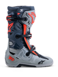 Alpinestars Tech-10 Enduro laarzen, off-road motorlaarzen, grijs en fluo rood, DCHP en TPU-bescherming.