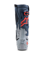 Alpinestars Tech-10 Enduro laarzen, off-road motorlaarzen in grijs en neonrood met TPU-hielbescherming, CE-gecertificeerd.