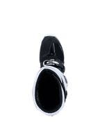 Bottes Alpinestars 2026 Tech 7 Enduro, bottes de motocross, noir et blanc, vue de dessus montrant la guêtre blanche et l'intérieur noir de la botte, équipement spécialisé pour le tout-terrain et l'enduro