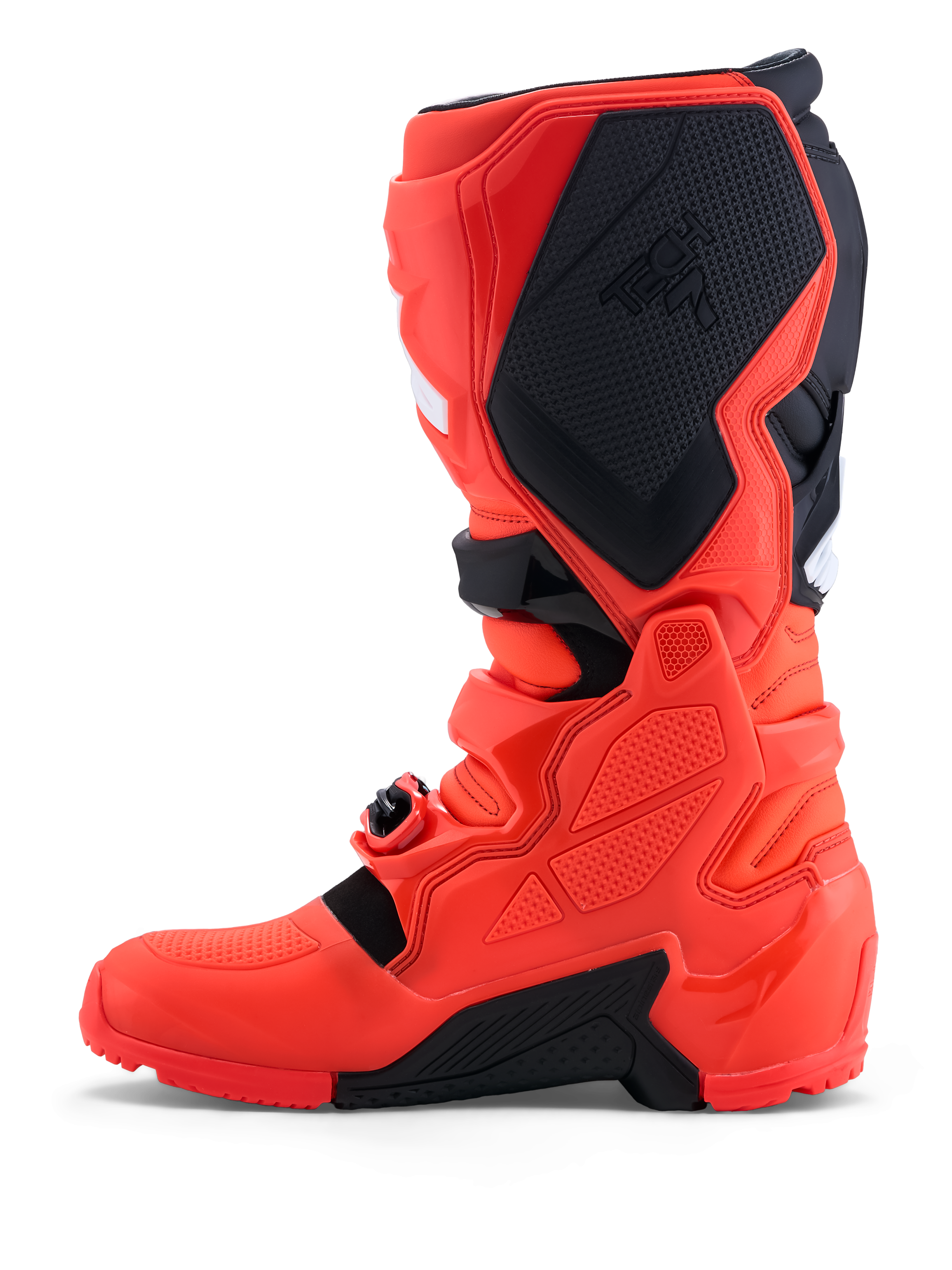 Alpinestars Tech 7 Enduro motorlaarzen voor heren, rood en zwart, met CE-gecertificeerde TPU-bescherming en enduro-zolen.
