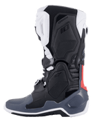 Alpinestars Tech 10 Supervented laarzen, motorcrosslaarzen, zwart, wit, grijs en rood, zijaanzicht, voorzien van geventileerde TPU-panelen, geperforeerde microvezelconstructie en een high-performance zool voor off-road rijden