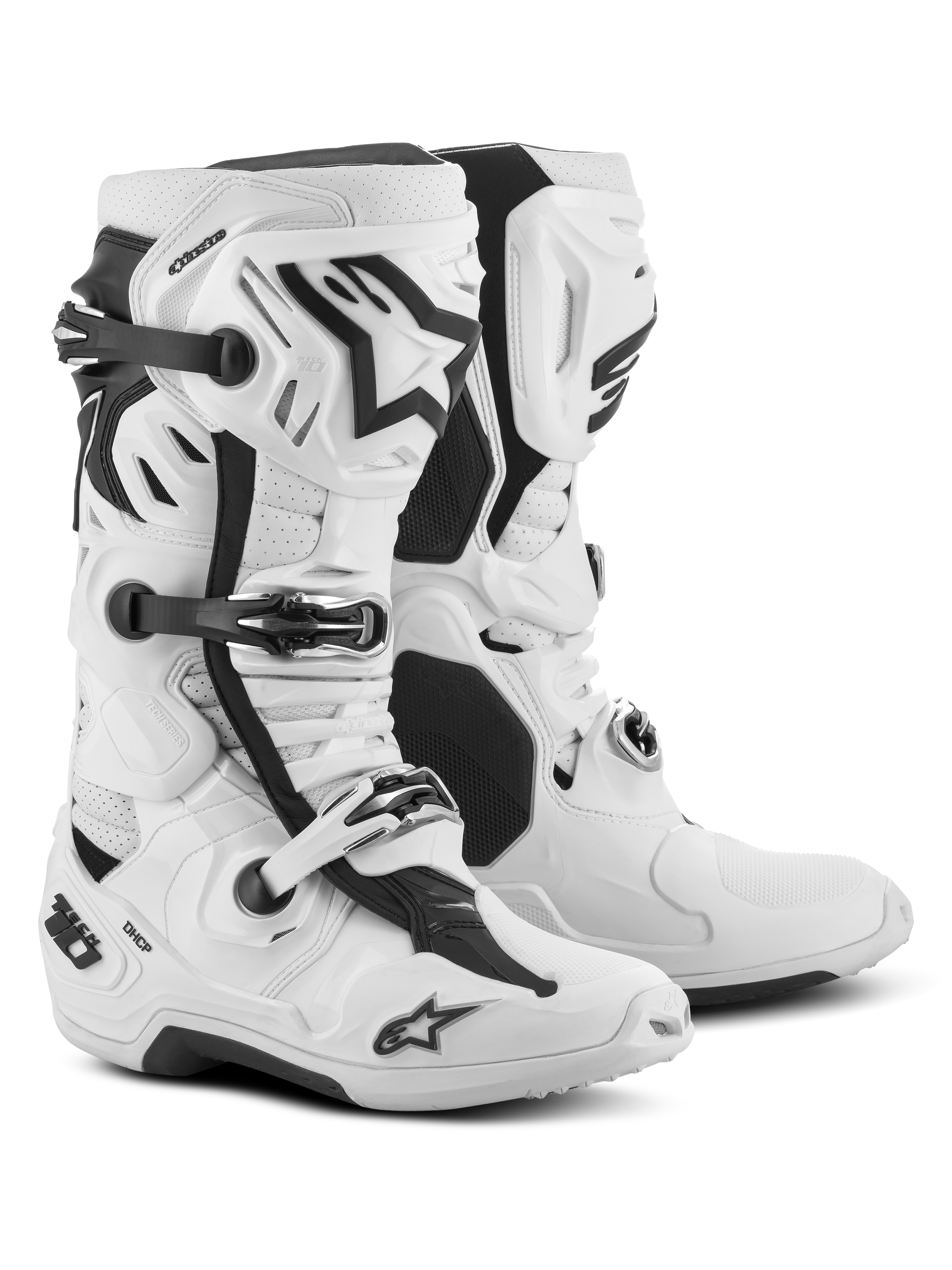 Alpinestars Tech 10 Supervented laarzen, motorcrosslaarzen, wit, met luchtinlaatpoorten aan de voorkant, een geventileerde scheenplaat en een verstelbaar gespsysteem, hoogwaardige off-road racelaarzen