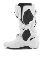 Alpinestars Tech 10 Supervented laarzen, motorcrosslaarzen, wit, zijaanzicht, voorzien van zwarte TPU-panelen en geperforeerde microvezelconstructie, geventileerde scheenplaat voor een hoge luchtstroom, professioneel schoeisel voor off-road racing
