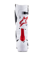Alpinestars Tech 10 Supervented Boots, Motocross Boots, White and Bright Red, rear view showing ventilated microfiber, red star logo, and reinforced TPU shell for off-road performance