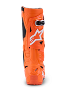 Alpinestars Tech 10 Supervented Boots, Orange Fluo Black White, rear view showing the back profile, rigid TPU shell with white Alpinestars logo, professional motocross performance footwear
