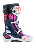 Alpinestars Tech-10 Supervented, bottes de motocross, bleu foncé, blanc et fuchsia, avec ventilation avancée pour la course tout-terrain